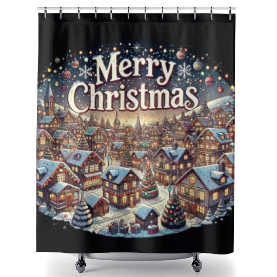 Cozy Winter Village - Christmas Lights and Cheer Shower Curtains