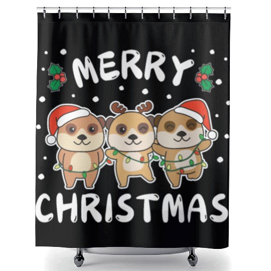 Merry Christmas Cute Meerkat Festive Lights Shower Curtains