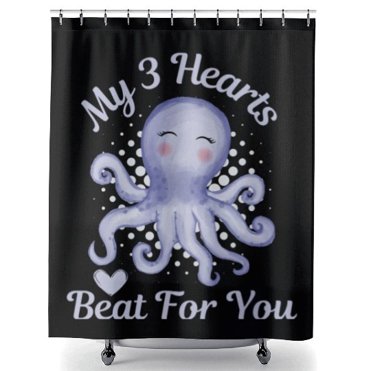 Octopus Valentine s Day Gift My 3 Hearts Beat for Shower Curtains