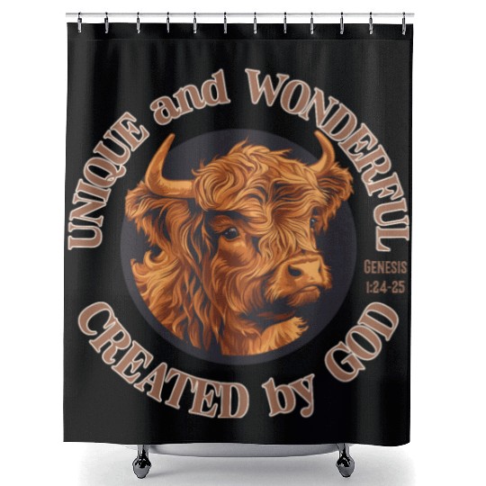 Unique and Wonderful Highland Cow Created by God Shower Curtains