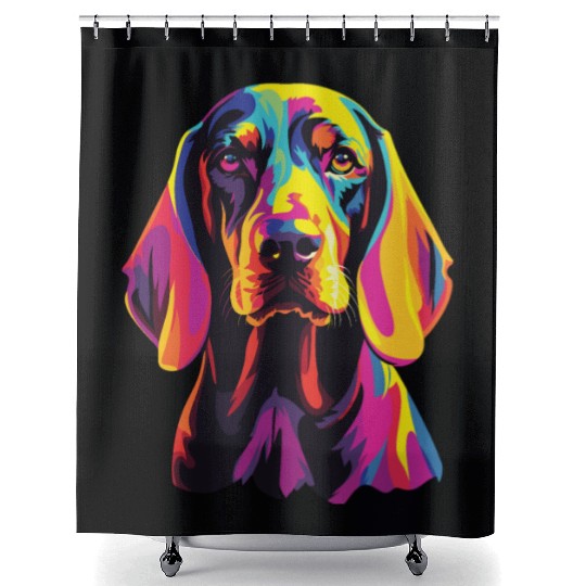 Watercolor Colorful Black And Tan Coonhound Shower Curtains