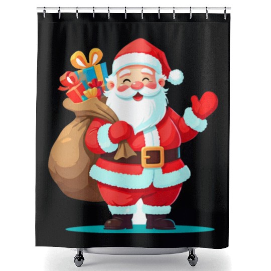 Joyful Santa with Gift Sack Design Shower Curtains