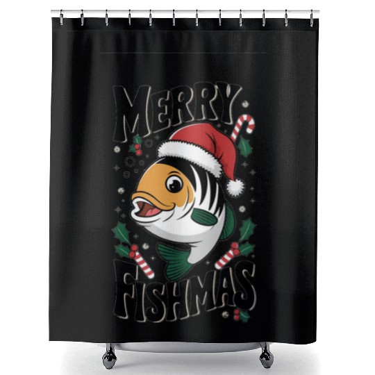 "Merry Fishmas Shower Curtains - Funny Christmas Fish