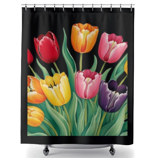 Flowerful Tulips T shirrt Shower Curtains