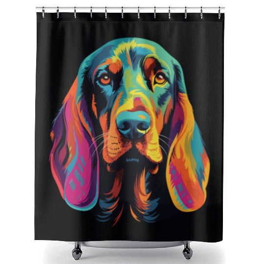 Watercolor Colorful Black And Tan Coonhound Shower Curtains