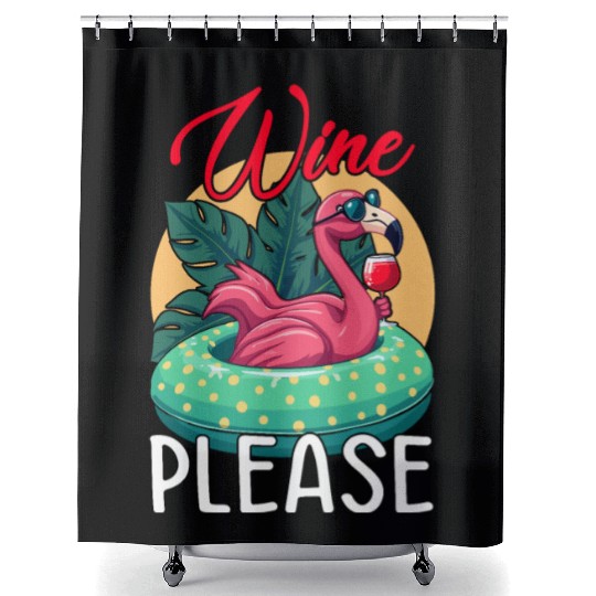 Party Flamingo Wine please Funny Flamingo Party Shower Curtains
