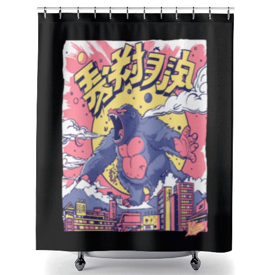 Kaiju Gorilla – Neon City Rampage Shower Curtains