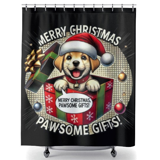 Puppy Christmas Surprise Shower Curtains