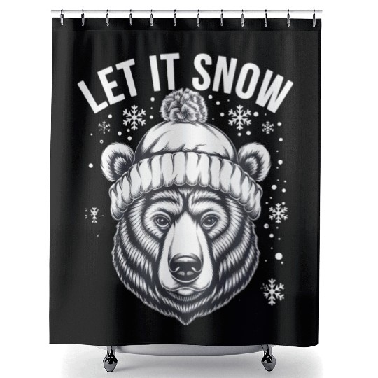 Let It Snow Bear Shower Curtains, Winter Bear Graphic Shower Curtains,