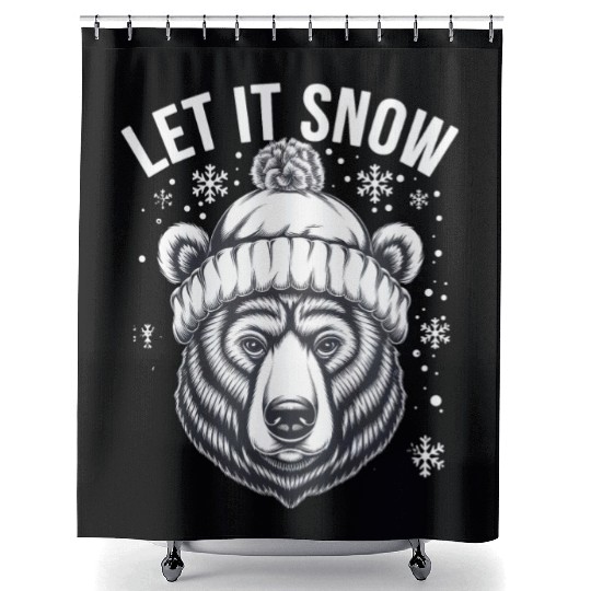 Let It Snow Bear Shower Curtains, Winter Bear Graphic Shower Curtains,
