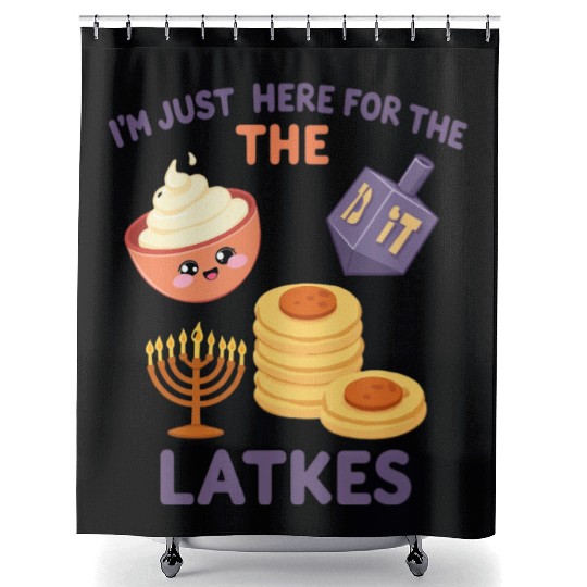 I'm Just Here for the Latkes Fun Hanukkah Vibes Shower Curtains