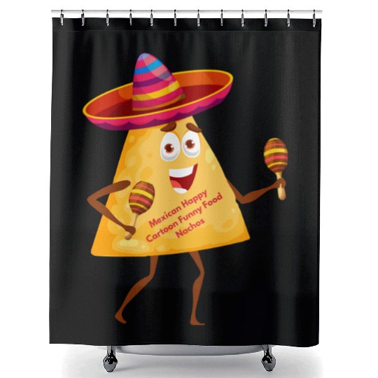 Mexican Happy Cartoon Funny Food Nachos Character Shower Curtains