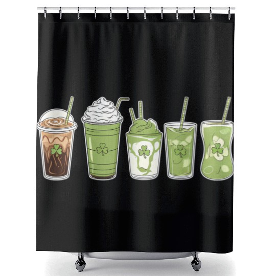 Coffee Latte Green Cute Irish St Patrick's Day Shower Curtains