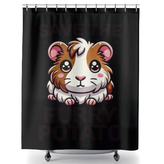Save the Furry Potato Funny Guinea Pig Cute Kawaii Shower Curtains