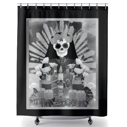 Butterfly Black and White Santa Muerte Shower Curtains