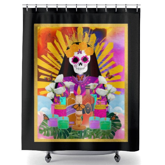 Rainbow Butterfly Santa Muerte Shower Curtains