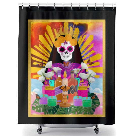 Rainbow Butterfly Santa Muerte Shower Curtains