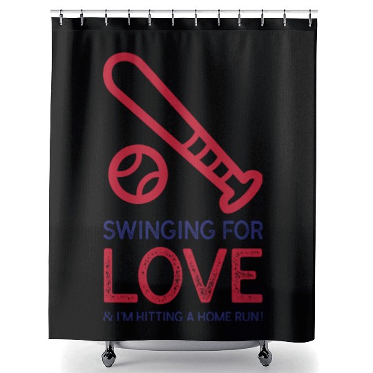 Swinging for love’ Baseball Valentines Day Shower Curtains