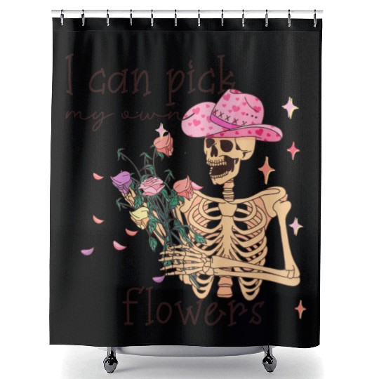 Funny Cowboy Skeleton with Flowers Shower Curtains