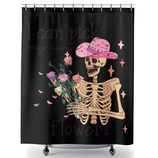 Funny Cowboy Skeleton with Flowers Shower Curtains
