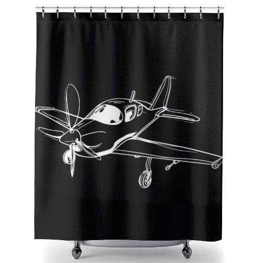 Propeller Aircraft Line Art Shower Curtains