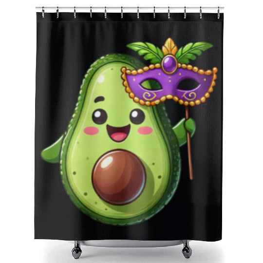 Mardi Gras Avocado Vegan Veggie Cartoon Shower Curtains