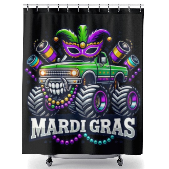 Mardi Gras Monster Truck Design Shower Curtains
