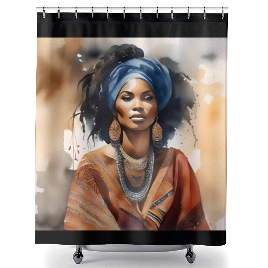 African Woman Portrait B Shower Curtains
