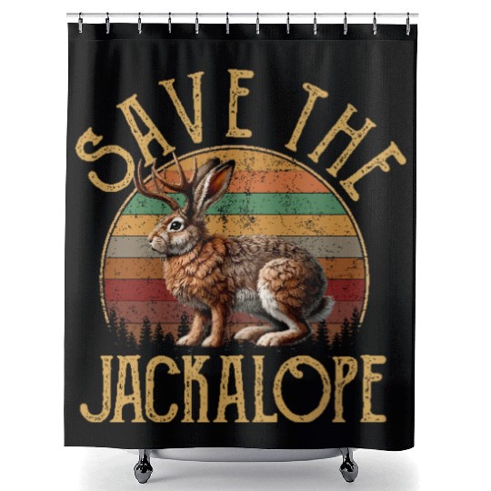 Save The Jackalope, Vintage Retro Camping Lover Ja Shower Curtains