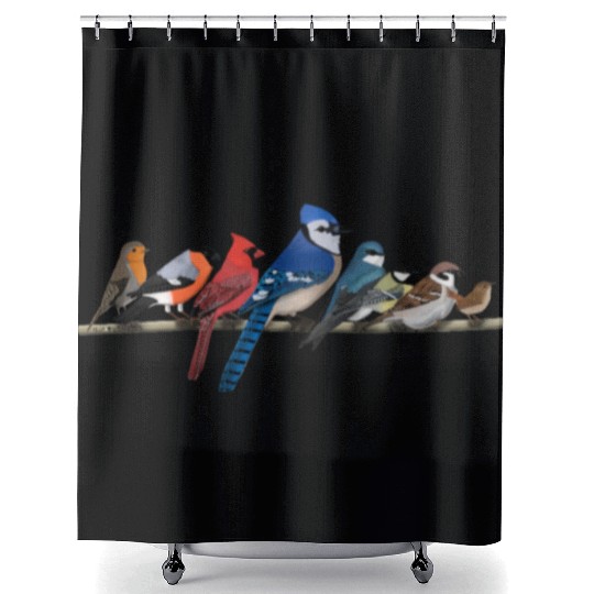 Garden Birds Blue Jay Cardinal Bullfinch Birding Shower Curtains