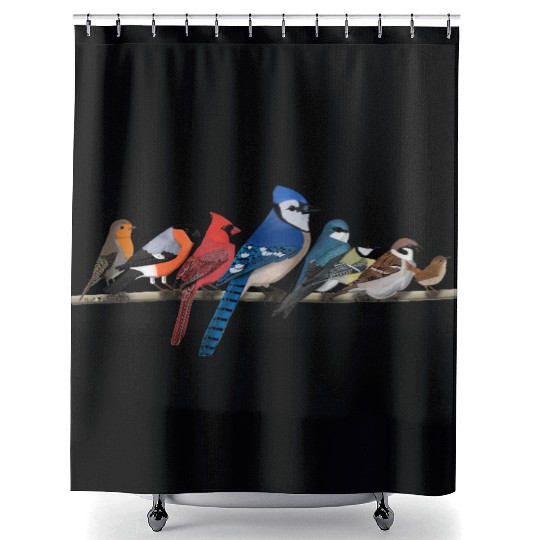 Garden Birds Blue Jay Cardinal Bullfinch Birding Shower Curtains