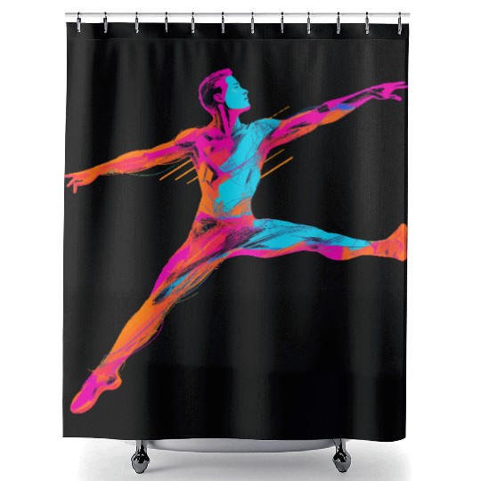 Male Ballet Dancer Synthwave Shower Curtains