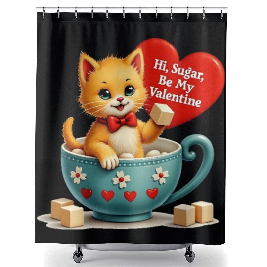 Hi Sugar Vintage Kitten Valentine s Day Card Shower Curtains