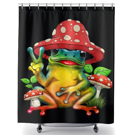 Cottagecore Aesthetic Cute Mushroom Hat Frog Lover Shower Curtains