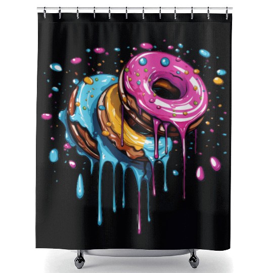 drippy flying donuts graphic design Shower Curtains