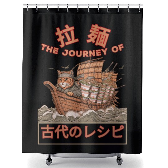 Samurai Cat with ramen Shower Curtains