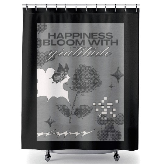 happiness bloom with gratitude saying Shower Curtains