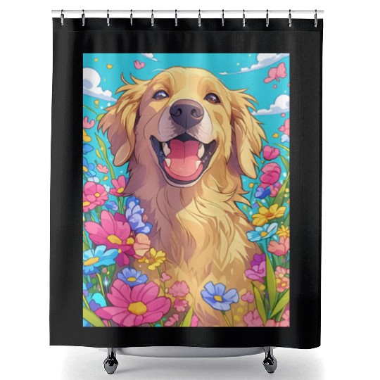 Super cute Golden Retriever Shower Curtains