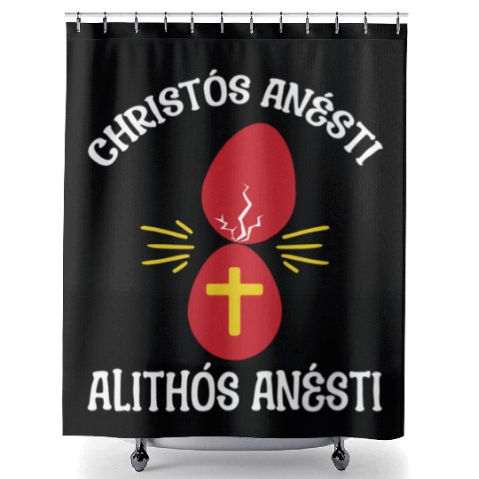 Christos Anesti Paschal Greece Flag Passover Shower Curtains