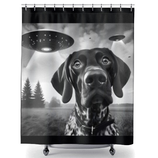 German Shorthaired Pointer Funny Sci-fi Graphic Se Shower Curtains