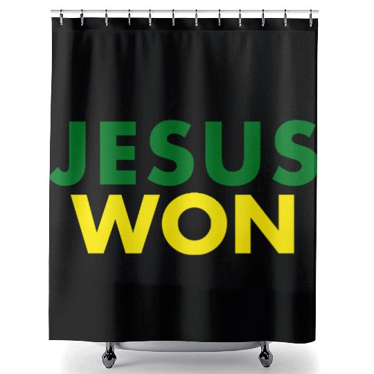 Jesus Won Green & Yellow Shower Curtains