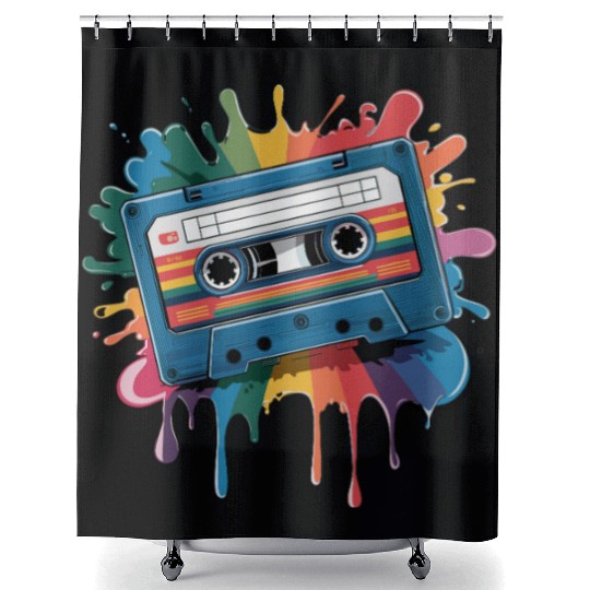 80s Retro Cassette Splash Classic Cassette Tape Shower Curtains