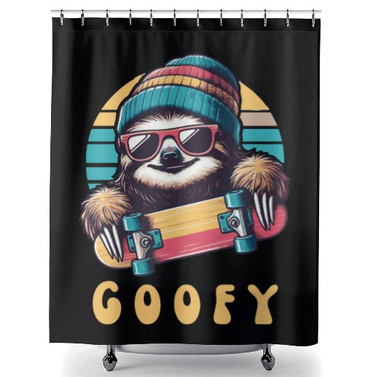 Goofy Skater Sloth - Funny Skateboard Freestyle Shower Curtains