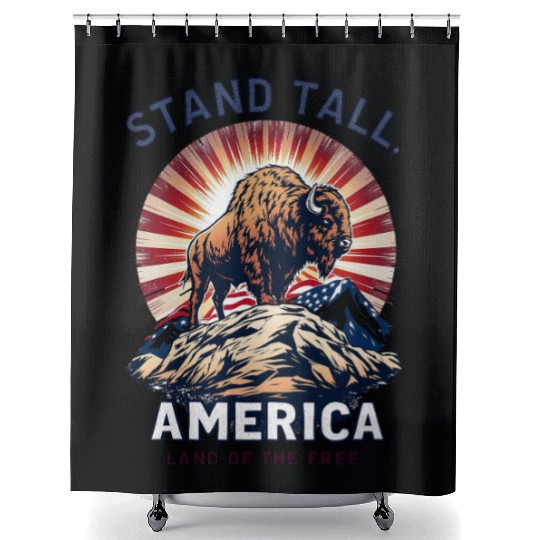 Stand Tall America Land Of The Free Buffalo Shower Curtains