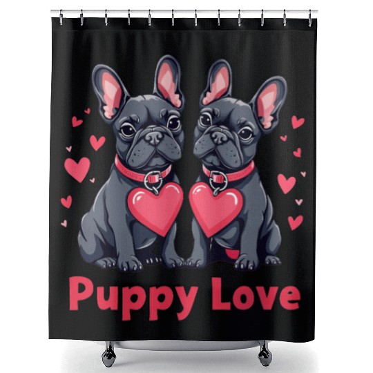 Valentines Day - Puppy Love French Bulldog Shower Curtains