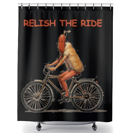 Relish the Ride: Hotdog Bicycle Shower Curtains