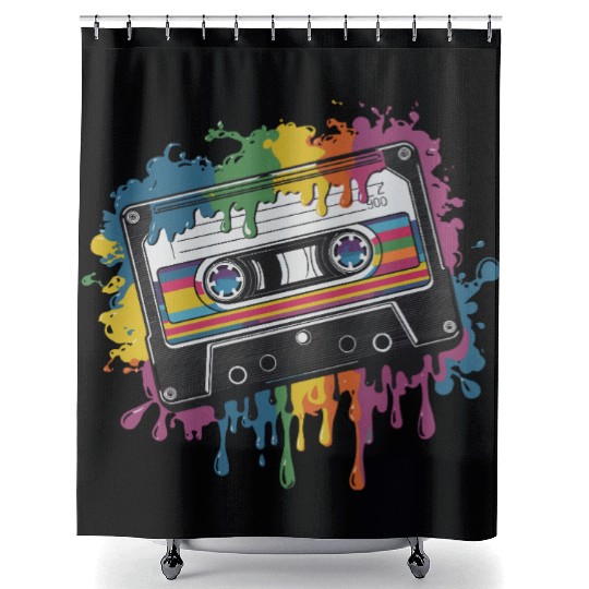 80s Retro Cassette Splash Classic Cassette Tape Shower Curtains