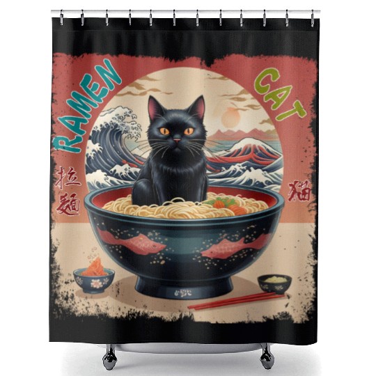 Ramen Cat Shower Curtains
