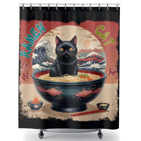 Ramen Cat Shower Curtains
