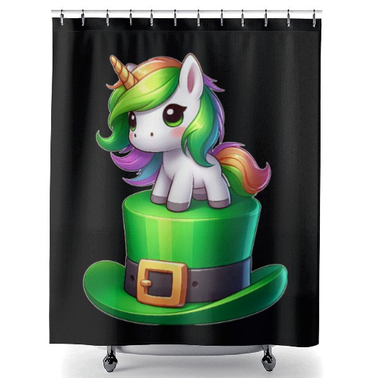 Cute Unicorn St. Patrick's Day Clover Shower Curtains